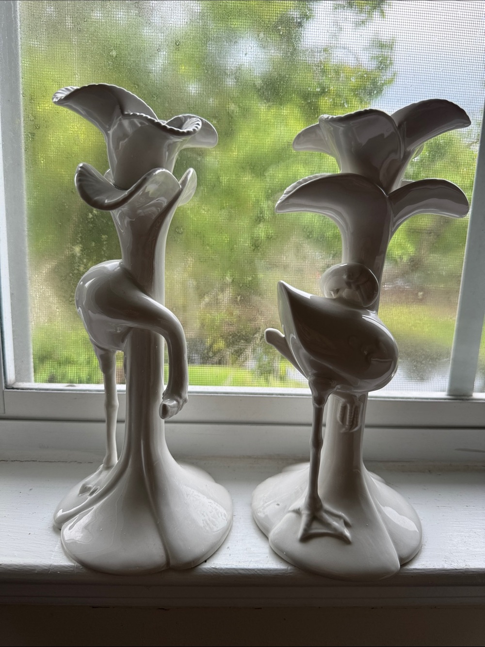 RARE Retro 1980's FITZ & FLOYD JAPAN Flamingos PORCELAIN
Candle Holders Pair